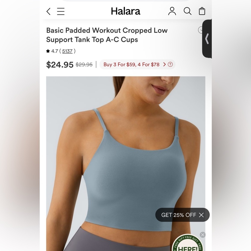 Halara Cropped Tank Basic Padded Workout Top A-C Cups